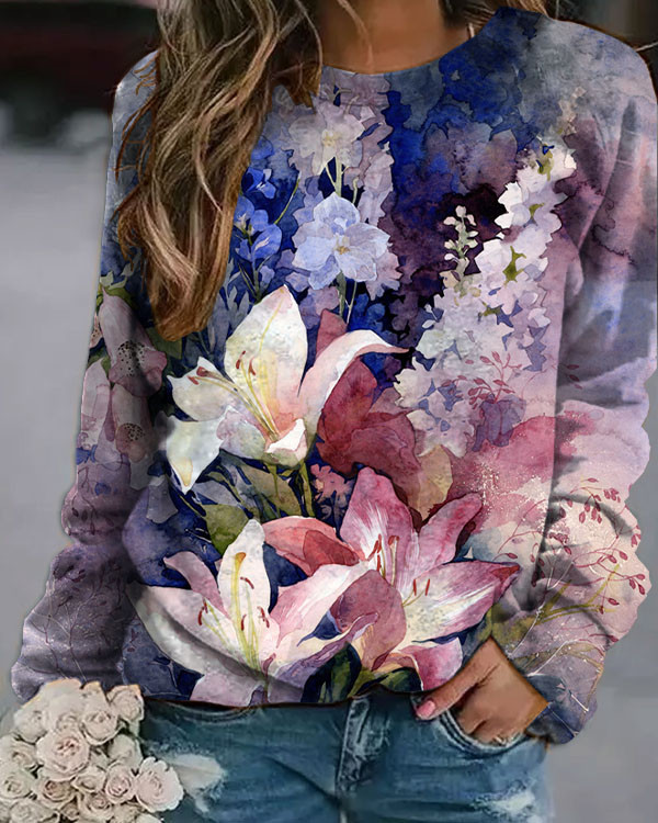 Women's Floral Print Loose Sweatshirt