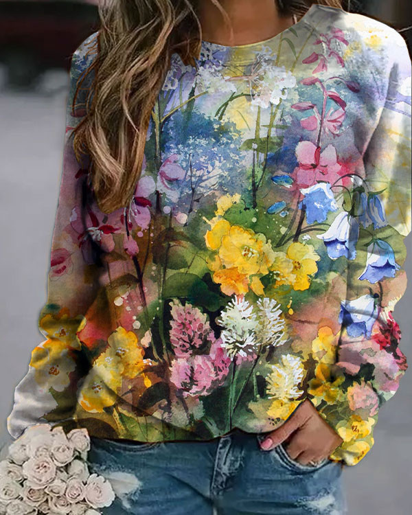 Women's Floral Print Loose Sweatshirt