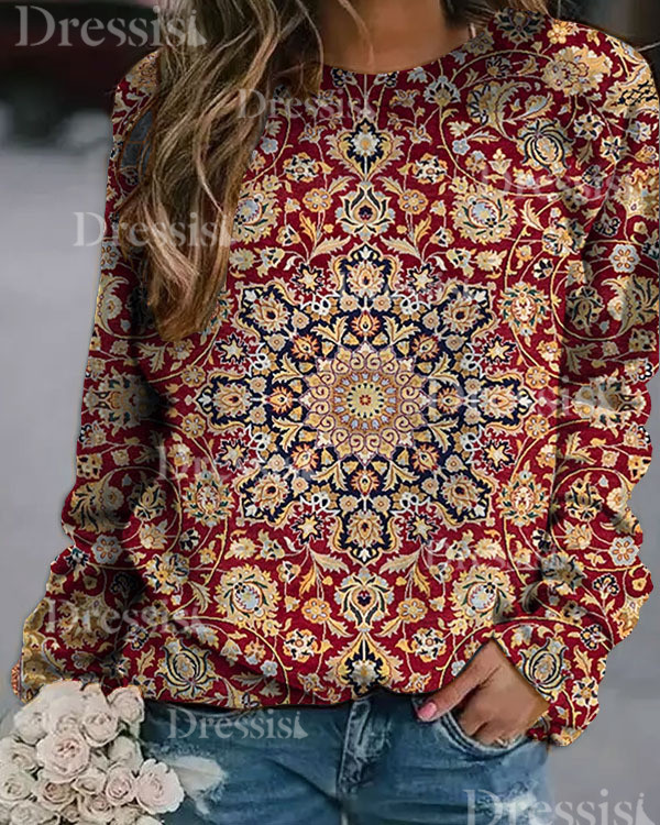 Women's Mandala Floral Print Loose Sweatshirt