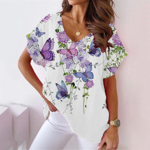 Women's Floral Print V-Neck  Top