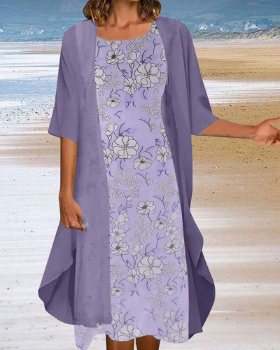 Fashion Elegant Floral Chiffon Two Piece Dress