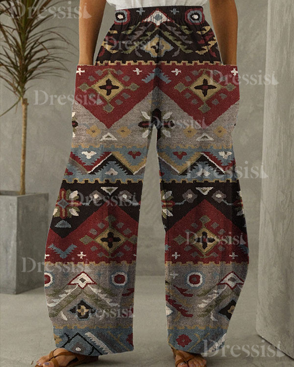 Women's Vintage Check Print Loose Pants