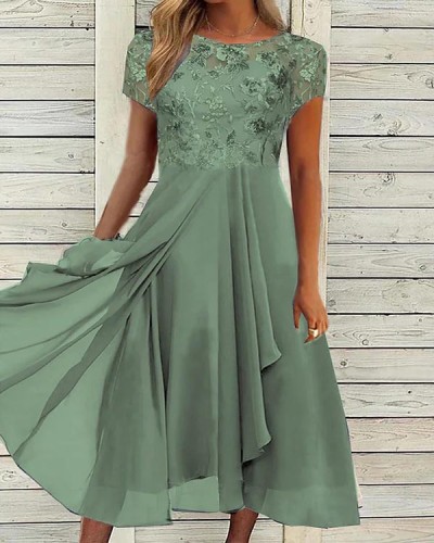Elegant Chiffon Panelled Lace Maxi Dress
