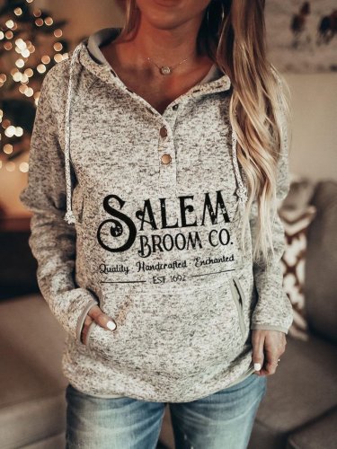 Women's Salem Broom Co Quality Handcrafted Enchanted Est 1692 Print Casual Hoodie