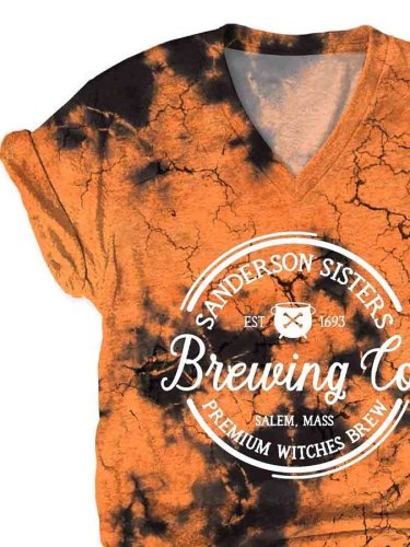 Women Halloween Sanderson Sisters Brewing Co Print Casual T-Shirt