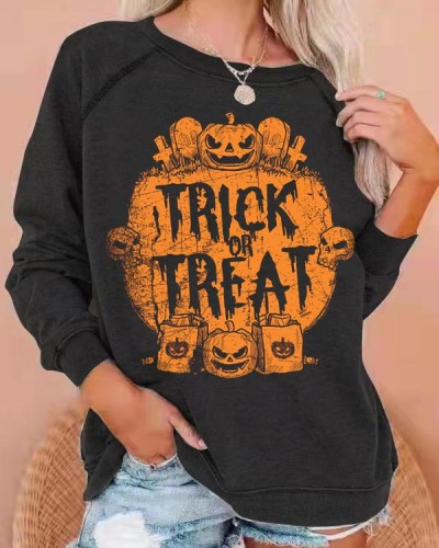Trick or Treat Pumpkin Print Sweatshirt