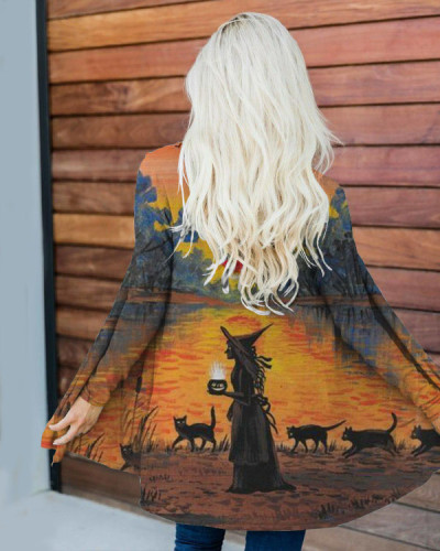 Women's Witch  Print Loose Cardigan
