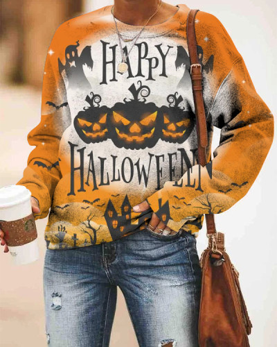 Women's Happy Halloween Print Loose Sweatshirt