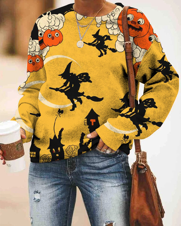 Women's Ghost Pumpkin Print Loose Sweatshirt