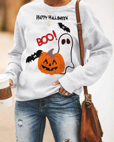 Women's Pumpkin Ghost Print Loose Sweatshirt