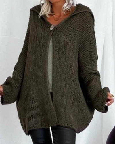 Solid One Button Hooded Sweater Cardigan