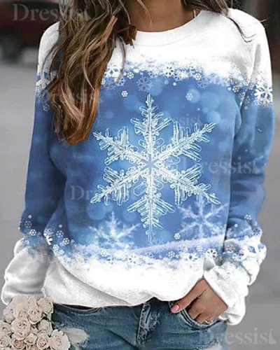 Christmas Snowflake Gradient Print Loose Sweatshirt