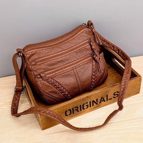 Retro Solid Color Soft Leather Lady Messenger Bag