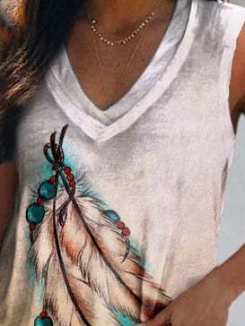 V-Neck Horse Western Feather Print Tank Top
