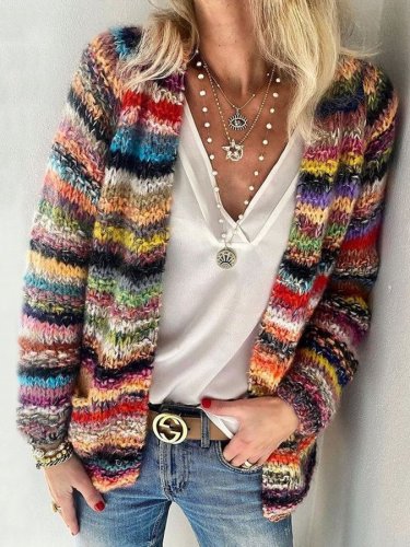 Women's colorful knitted sweater cardigan