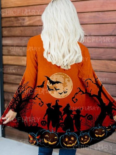 Halloween Pumpkin Print Cardigan