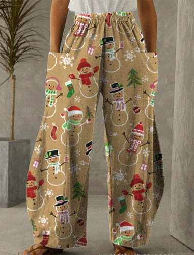 Christmas Khaki Print Casual Pants