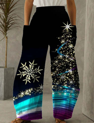 Christmas Black And Blue Print Casual Pants