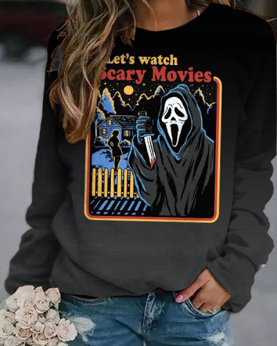 Vintage Halloween Lets Watch Scary Movies Scream Horror Sweatshirt
