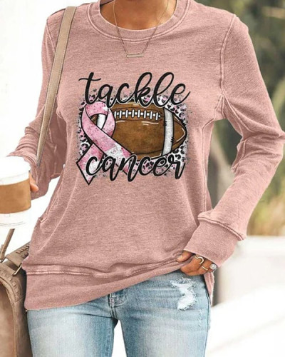 Breast Cancer Awareness Tackle Cancer Football Leopard Print Top