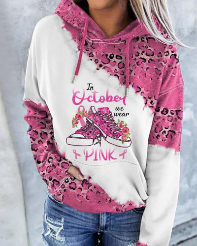 In October We Wear Pink Shoes Flowers Print Hoodie