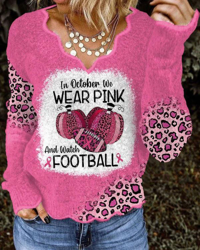 Leopard In October We Wear Pink And Watch Football Print Knit Tops
