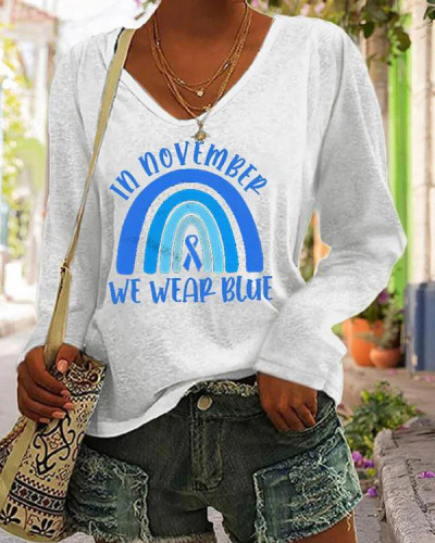 Women's In November We Wear Blue Diabetes Awareness Long-Sleeve T-Shirt