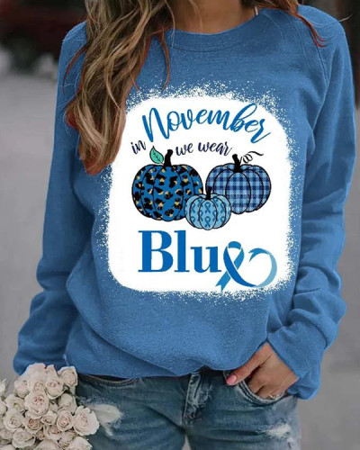 Women's Diabetes Concern In November We Wear Blue Bleach Print Sweatshirt
