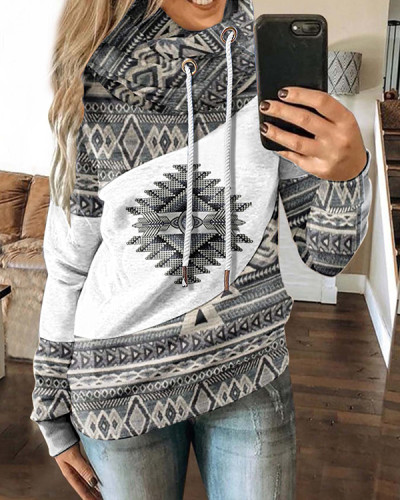 Ethnic Patchwork Print Street Pullover Sweatshirt