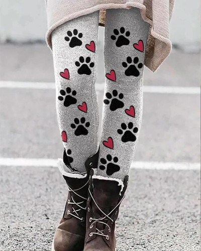 Women's dog paw love print leggings
