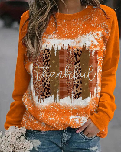 Thankful Brushstroke Print Sweatshirt - Orange