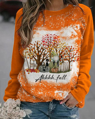 Ahhh...Fall Print Sweatshirt - Orange