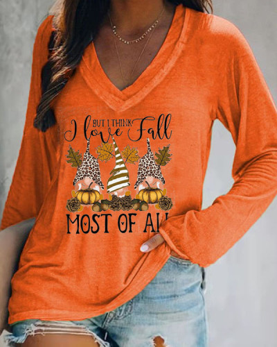 I Love Fall Most of All Gnomes Orange Top