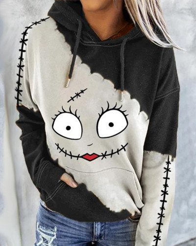 Women's Horror Face Print  Hoodie Long Sleeve Sweatshirt