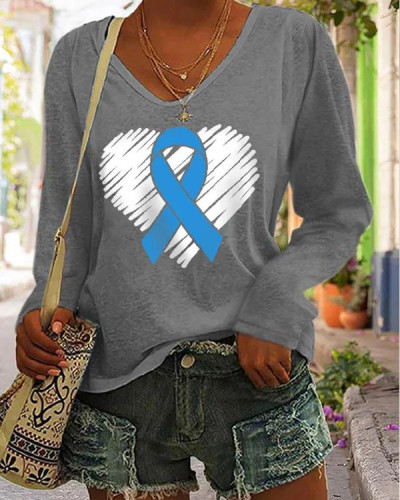 Women's Peace Love Cure Blue Ribbon Diabetes Awareness Long-Sleeve T-Shirt