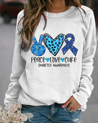 Women's Peace Love Cure Diabetes Awareness Casual Sweatshirt