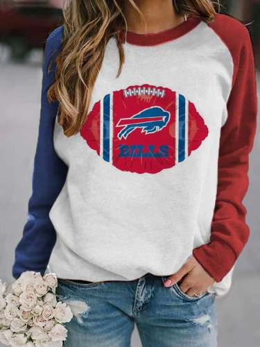 Women's Buffalo Bills Football Lover Gameday Contrast Casual Sweatshirt
