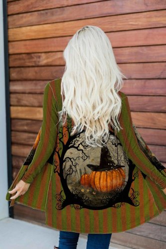 Women's Witch Hat Pumpkin Print Thin Cardigan