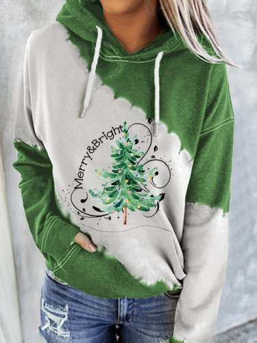 Women's Merry And Bright Christmas Tree🎄Print Casual Hoodie