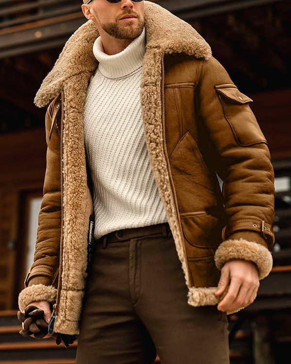 Men's Fur Thickened Mid-length Coat