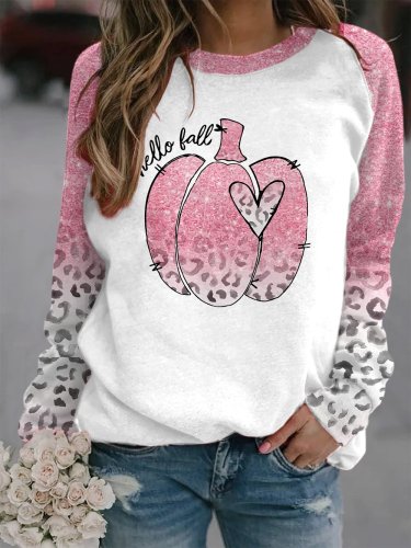 Women's Hello Fall Pink Pumpkin Heart Print Sweatshirt