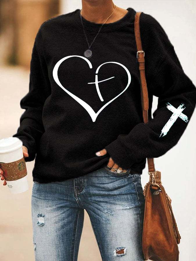 Women's Jesus Has My Back,Heart Cross  Casual Sweatshirt