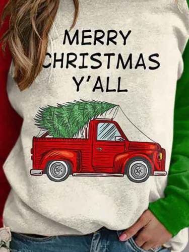 Casual Merry Christmas Y’all Print Sweatshirt