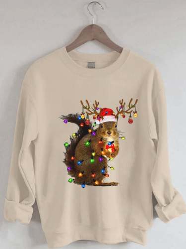 Wowen's Christmas Squirrel Lights Print Casual Sweatshirt