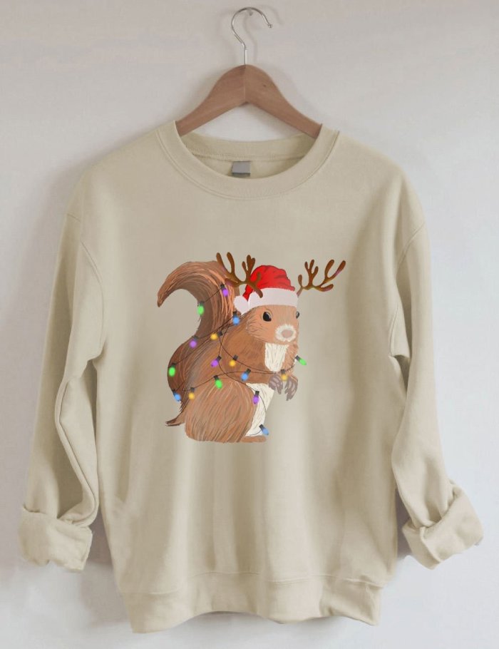Women's Christmas Squirrel Lights Print Sweatshirt