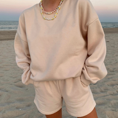 Two-piece Fleece Loose Long-sleeved Sweater Shorts Suit