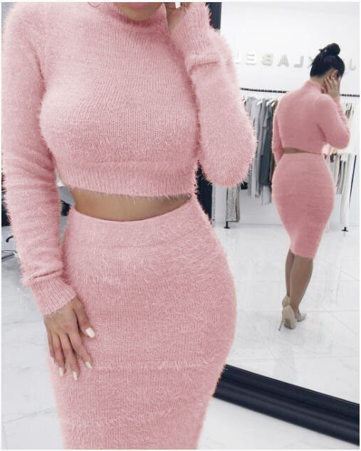 Fashion solid color long sleeve two-piece suit