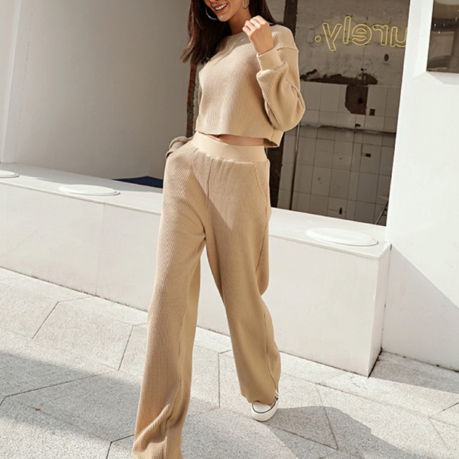 Simply Solid Color Long Sleeves Women Set