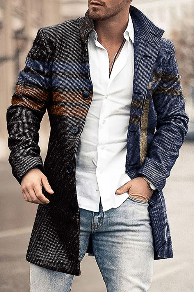 Fashion Contrast Geometric Coat