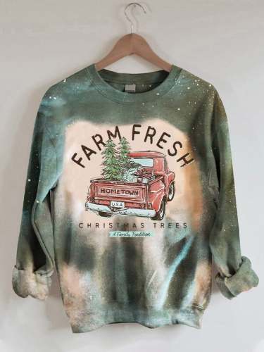 Women's Farm Fresh Christmas Truck Print Sweatshirt